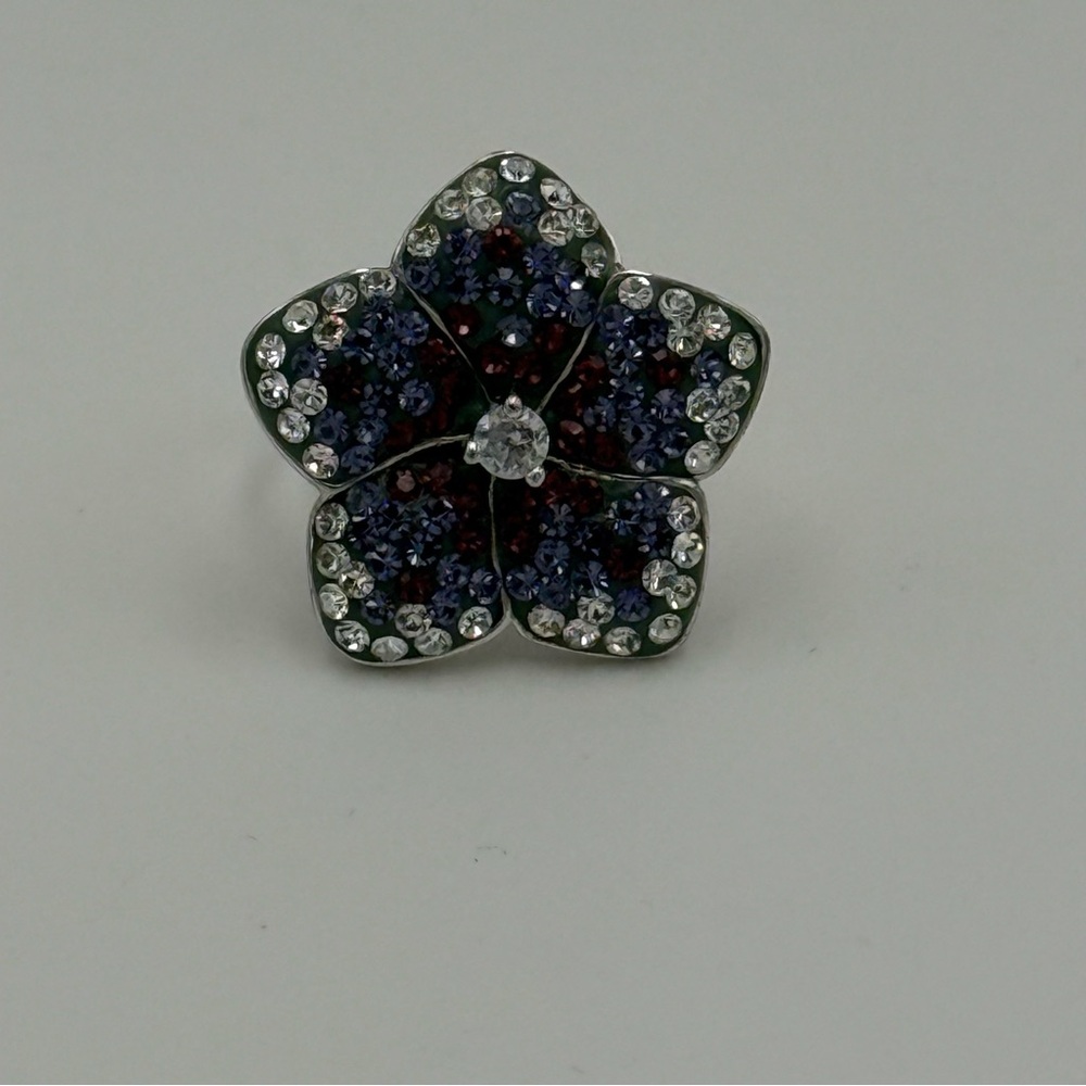 Crystal Flower Statement Ring - Purple, Burgundy … - image 3